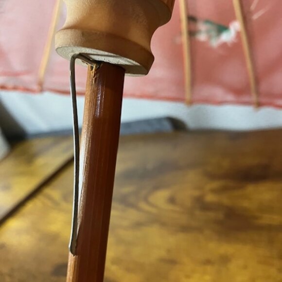 Vintage Transparent Red Fabric Parasol Floral with Butterflies Hand Painted 17"H - Picture 9 of 11